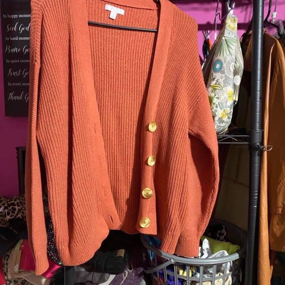 LC Lauren Conrad Orange Cardigan with Gold Buttons